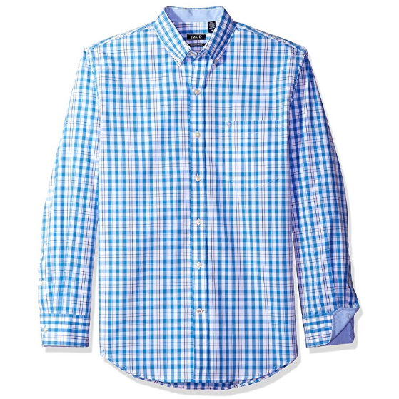 IZOD Men's Essential Plaid Long Sleeve Shirt, Blue Revival, Small $7.33