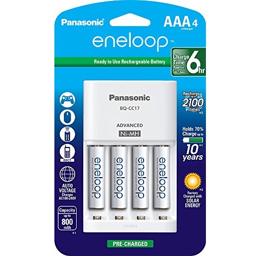 Panasonic K-KJ17M3A4BA Advanced Individual Cell Battery Charger Pack with 4 AAA eneloop 2100 Cycle Rechargeable Batteries, Only $18.76