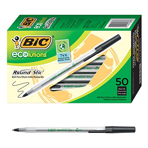 BIC Ecolutions Round Stic Ball Pen, Medium Point (1.0mm), Black, 50-Count, Only $4.99
