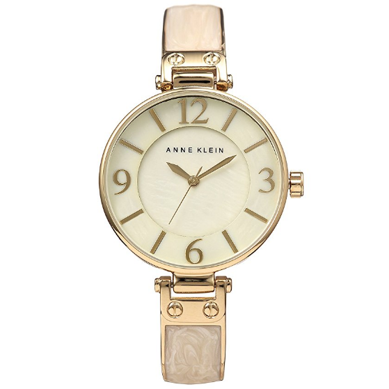 Anne Klein Women's AK/2210IMGB Gold-Tone and Ivory Marbleized Bangle Watch $30.45，free shipping