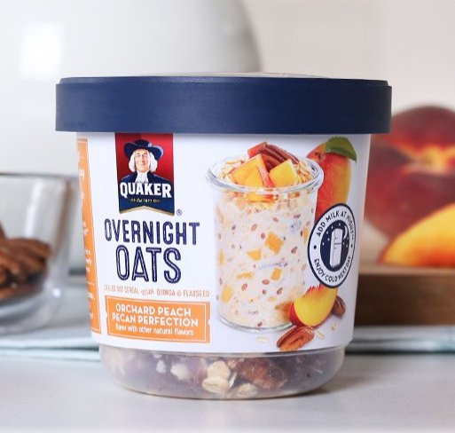 Quaker Overnight Oats, Orchard Peach Pecan Perfection, Breakfast Cereal, 2.57oz 12 Cups