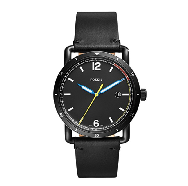 Commuter Three-Hand Date Black Leather Watch only$64.99
