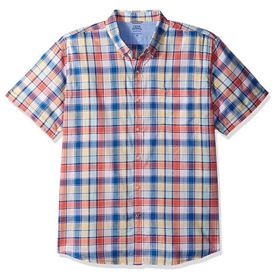 IZOD Men's Saltwater Dockside Chambray Plaid Short Sleeve Shirt $9.96