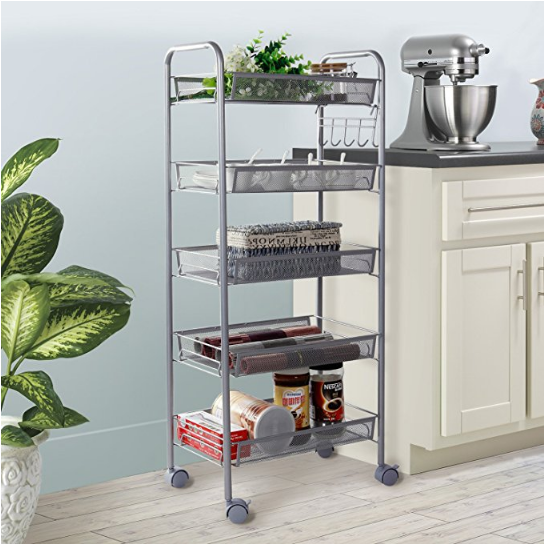 Lifewit 5 Tier Storage Rolling Cart Metal Mesh Shelving Unit/Wire Rack on Wheels with Hooks $35.68，free shipping