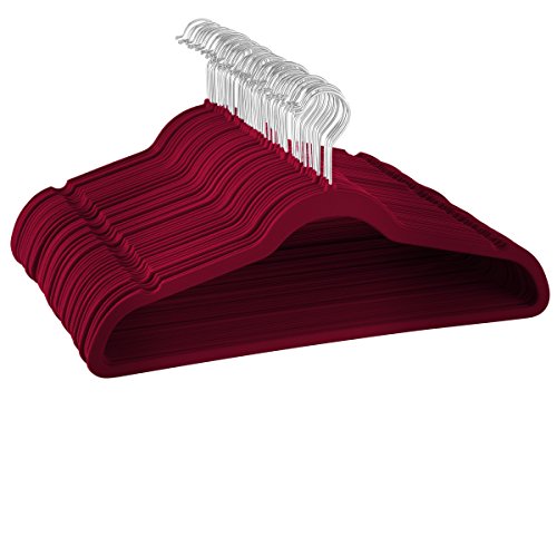 Zober Premium Quality Space Saving Luxurious Velvet Hangers Strong and Durable Hold Up To 10 Lbs - 360 Degree Chrome Swivel Hook , Royal Red / Burgundy - 50 Pack, Only $9.67