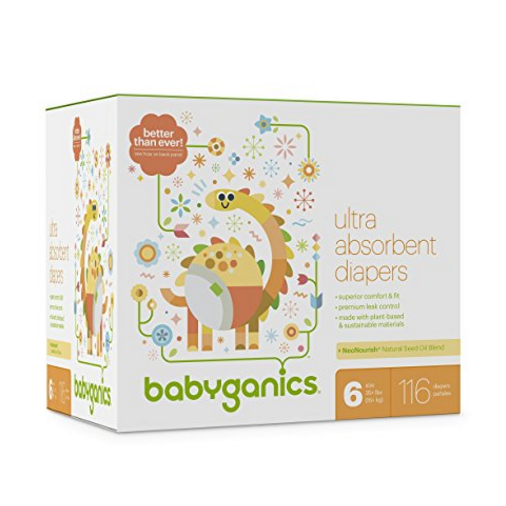 Babyganics Ultra Absorbent Diapers, Size 6, 116 count $33.16，free shipping