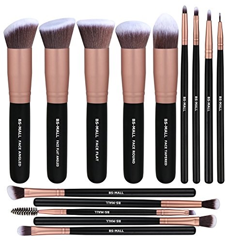 BS-MALL(TM) Premium 14 Pcs Synthetic Foundation Powder Concealers Eye Shadows Silver Black Makeup Brush Sets(Rose Golden), Only $8.09