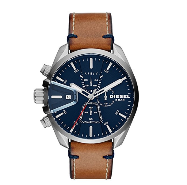 Diesel Watches Mens MS9 Chrono Stainless-Steel and Brown Leather Watch only $119.34