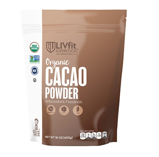 LIVfit Superfood Organic Cacao Powder — 100% Raw Organic Cacao Powder, Enjoy A Delicious And Guilt-Free Chocolate Superfood, Good Source of Vitamin C, Produced by BetterBody Foods — 1 lb only $8.44