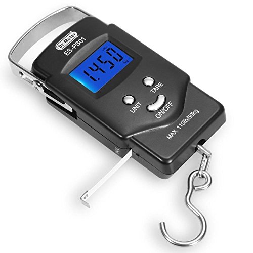 Dr.meter [Backlit LCD Display] PS01 110lb/50kg Electronic Balance Digital Fishing Postal Hanging Hook Scale with Measuring Tape, 2 AAA Batteries Included, Only $9.49