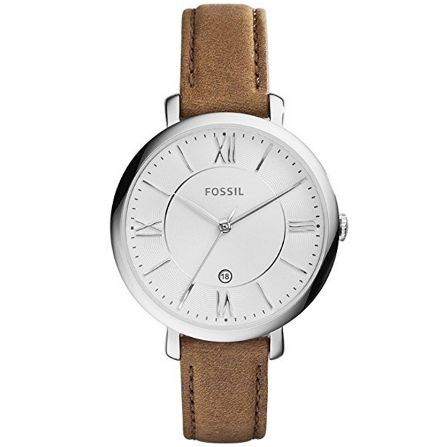 Fossil Women's 36mm Silvertone Jacqueline Brown Leather Strap Watch $52.98，free shipping