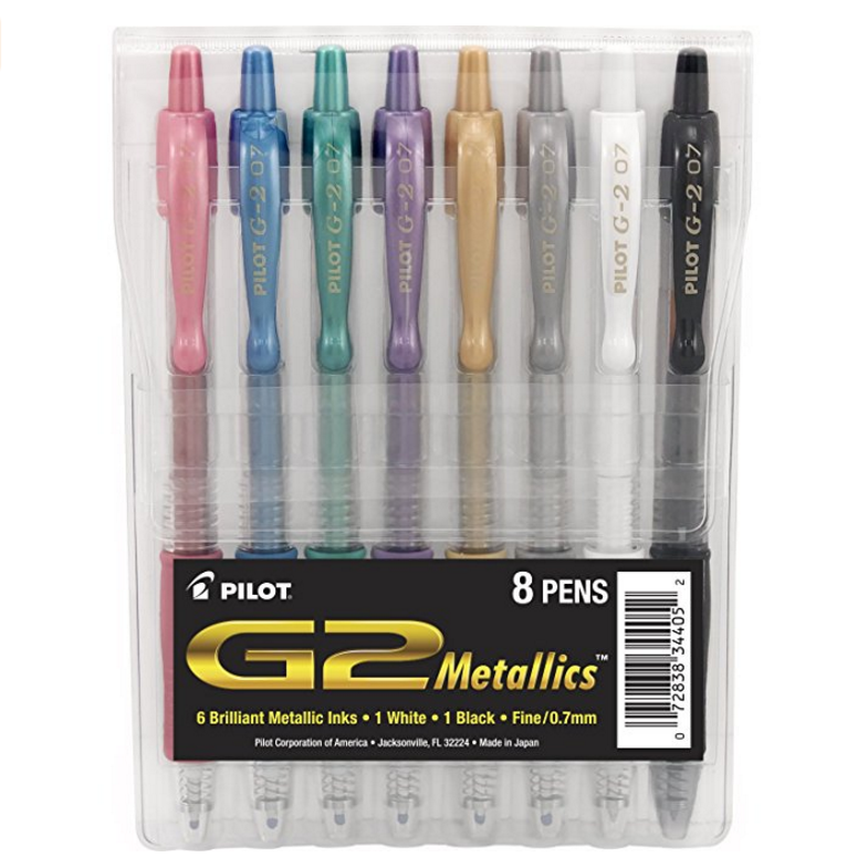 Pilot G2 Metallics Gel Roller Pens, Fine Point, Assorted Color Inks, 8-Pack Pouch (34405) $10.10
