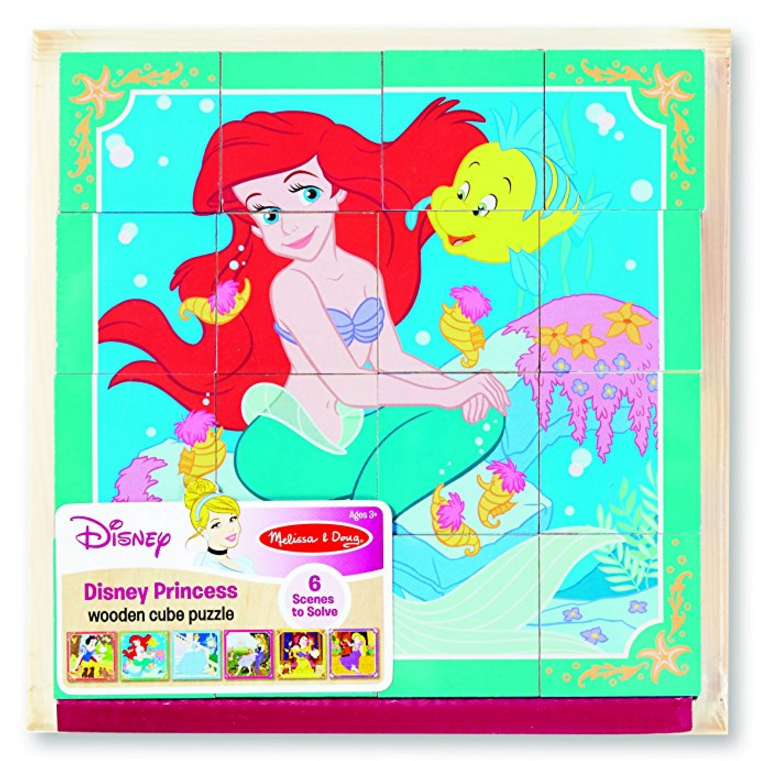 Melissa & Doug Disney Princess Wooden Cube Puzzle With Storage Tray - 6 Puzzles in 1 $8.99