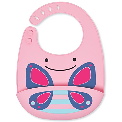 Skip Hop Zoo Fold & Go Silicone Bib, Pink Butterfly, Only $12.99