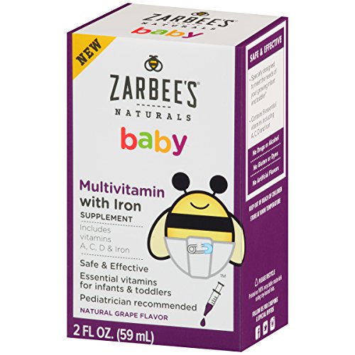 Zarbee's Naturals Baby Multivitamin with Iron, Natural Grape Flavor, Contains vitamins A, C, D for Babies Ages 2 Months and Up, 2 Ounce Bottle, Only $4.71