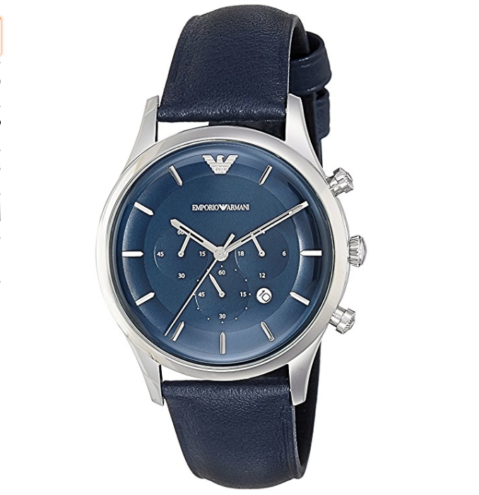 Emporio Armani Men's 'Lambda' Quartz Stainless Steel and Leather Casual Watch, Color:Blue (Model: AR11018) only $116.16
