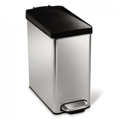 simplehuman 10 Liter / 2.6 Gallon Stainless Steel Bathroom Slim Profile Trash Can, Brushed Stainless Steel With Plastic Lid $17.99