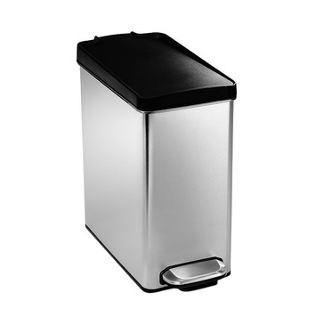 $17.99 simplehuman 10 Liter / 2.6 Gallon Stainless Steel Bathroom Slim Profile Trash Can, Brushed Stainless Steel With Plastic Lid