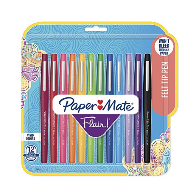 Paper Mate Flair Felt Tip Pens, Medium Point (0.7mm), Tropical & Classic Colors, 12 Count only $10.43