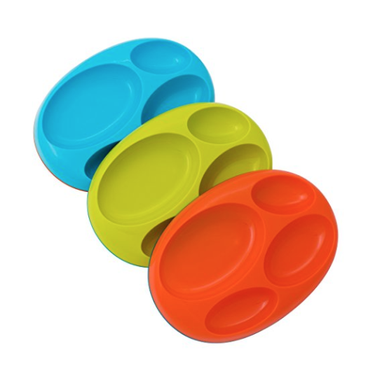 Boon Platter Edgeless Nonskid Divided Plate, Blue/Orange/Green includes 3 pieces only $12.99