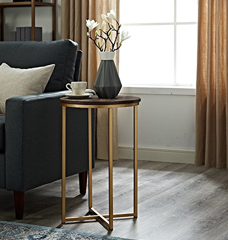 WE Furniture AZF16ALSTDWG Wood Side Table, Dark Walnut/Gold only $56.65