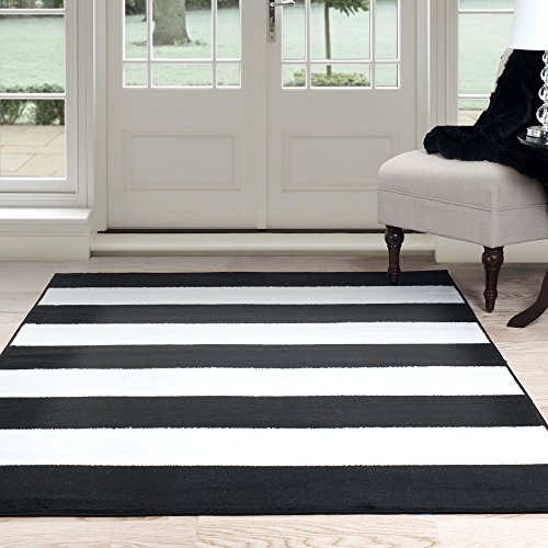 史低价！Lavish Home 黑白横条纹地毯，5’x7‘7， 现仅售$40.00，免运费