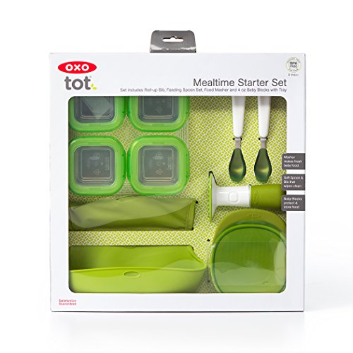 OXO Tot Mealtime Starter Value Set with Roll-up Bib, Feeding Spoons, Food Masher and Four 4oz Baby Blocks Freezer Storage Containers, Only $27.99, free shipping