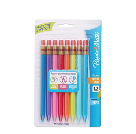 Paper Mate 1862168 Mates 1.3mm Mechanical Pencils, Assorted Colored Barrels, 8-Count only $3.19