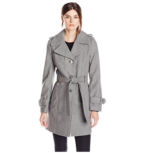 Calvin Klein Women's Single Breasted Wool Coat with Belt, Tin, Large, Only $44.38, free shipping