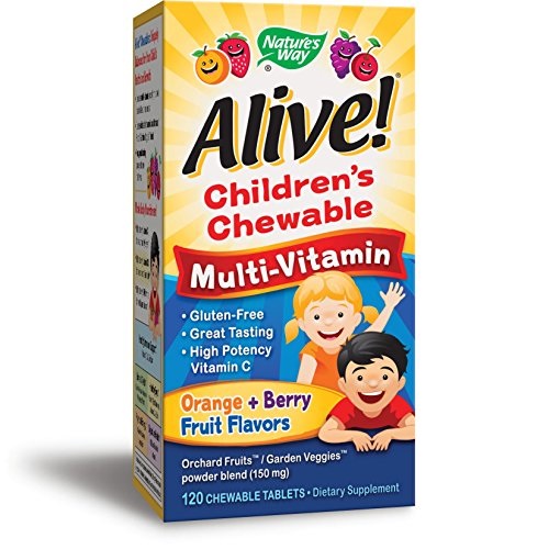 Nature's Way Alive! Children's Premium Chewable Multivitamin, Fruit and Veggie Blend (150mg per serving), Gluten Free, 120 Chewable Tablets, Only $10.00