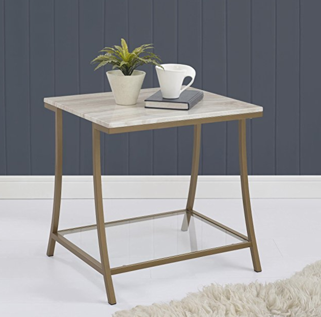 Dorel Living Moriah Side Table, Soft Brass, Faux Marble, Only $86.73