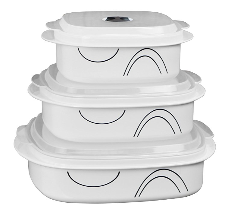 Corelle Coordinates by Reston Lloyd 6-Piece Microwave Cookware, Steamer and Storage Set, Simple Lines only $13.99