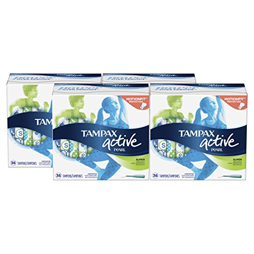 Tampax Pearl Active Super Plastic Tampons, Unscented, 36 Count, 4 Boxes, (Total 144 Count), Only $21.45 after clipping cpupon, free shipping