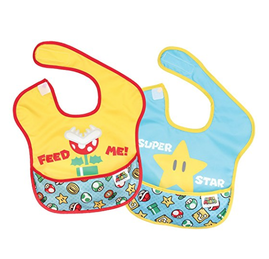 Bumkins Nintendo Super Mario SuperBib, Baby Bib, Waterproof, Washable, Stain and Odor Resistant, 6-24 Months (Pack of 2), Only $6.59