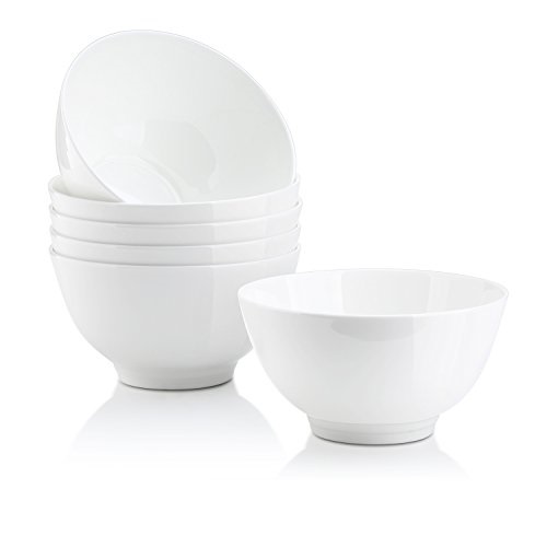 DOWAN 14-Ounce Bone China Bowl Sets, White Soup/Rice/Dessert Bowls, Set of 6 - Microwavable, Only $10.99 after clipping coupon