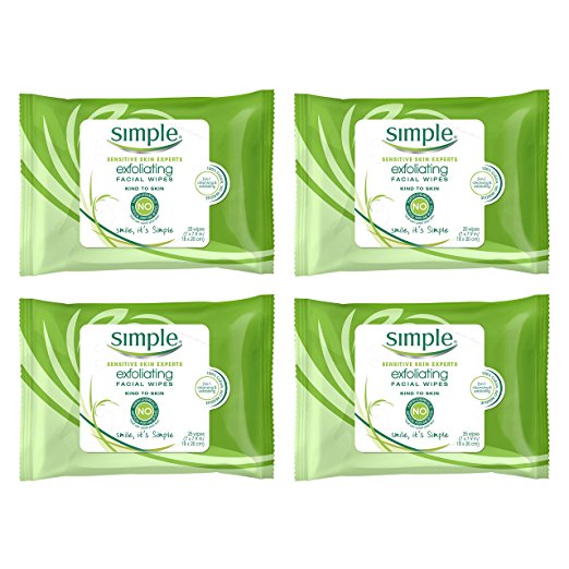 Simple Kind to Skin Facial Wipes, Exfoliating, 25 wipes, Pack of 4, only $10.17, free shipping after using SS