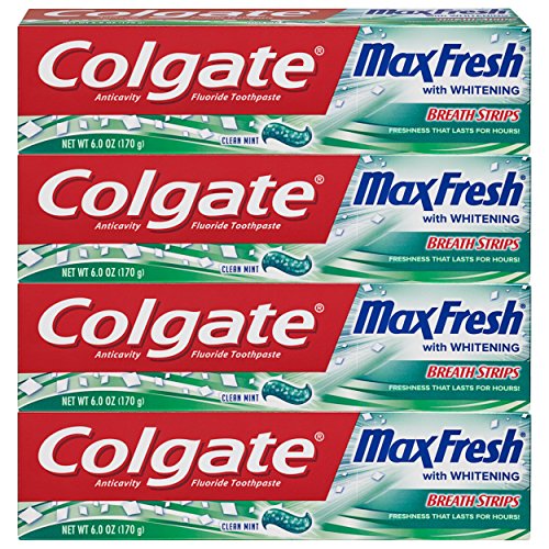 Colgate Max Fresh Whitening Toothpaste with Breath Strips, 6 Oz, Limited Edition, Clean mint, 24 Ounce (Pack of 4), Only $6.59