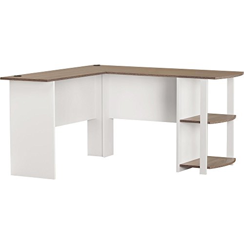 Ameriwood Home Dakota L-Shaped Desk with Bookshelves, White/Sonoma Oak, Only $71.96, free shipping