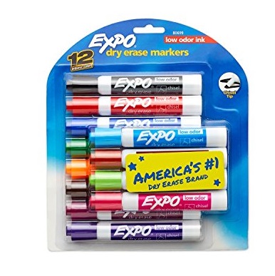 EXPO 80699 Low-Odor Dry Erase Markers, Chisel Tip, Assorted Colors, 12-Count, Only $8.97