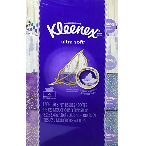 Kleenex Ultra Soft Facial Tissue Regular (Pack of 4), 120 count Each, 3 ply, White, Only$5.99