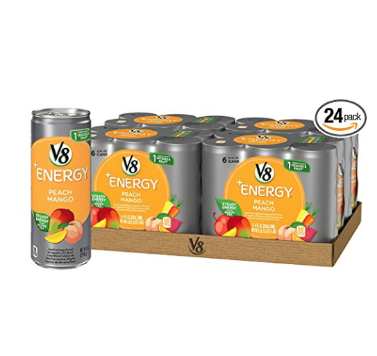 V8 +Energy, Juice Drink with Green Tea, Peach Mango, 8 oz. Can (4 Packs of 6, Total of 24) ONLY $13.25