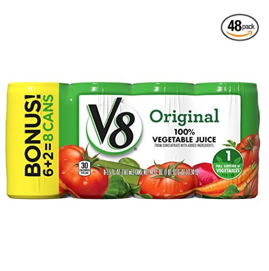 V8 原味100%蔬菜汁 5.5oz. 48罐 ，原價$23.84, 現點擊coupon后僅售$15.86，免運費！