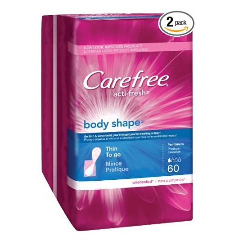 Carefree Body Shape Thin Unscented, 60 Count (Pack of 2), Only $5.98