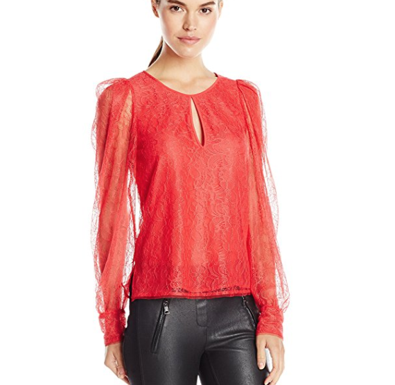 BCBGMAXAZRIA Shina Lace Top 女款時尚長袖蕾絲上衣, 原價$178, 現僅售$37.02, 免運費！
