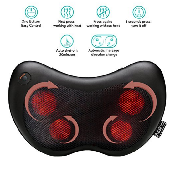 Naipo Massage Pillow Neck Back Massager with Heat, Shiatsu Deep Kneading for Shoulder Leg Foot and Full Body Pain Relief $29.59，free shipping