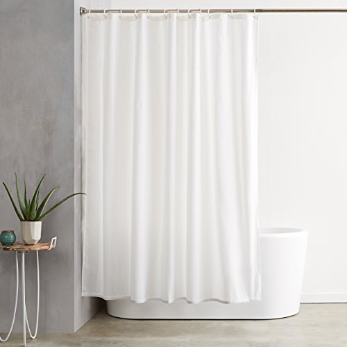 AmazonBasics Shower Curtain with Hooks (Treated to Resist Deterioration by Mildew) - 72 x 72 inches, White, Only $8.67
