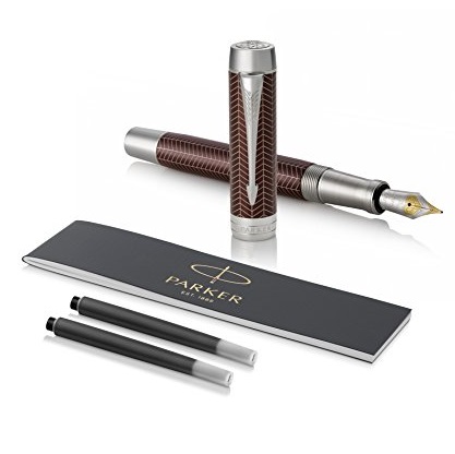 PARKER Duofold Centennial Fountain Pen, Prestige Burgundy Chevron, Fine Solid Gold Nib, Black Ink and Convertor (1945418), Only $321.67, free shipping