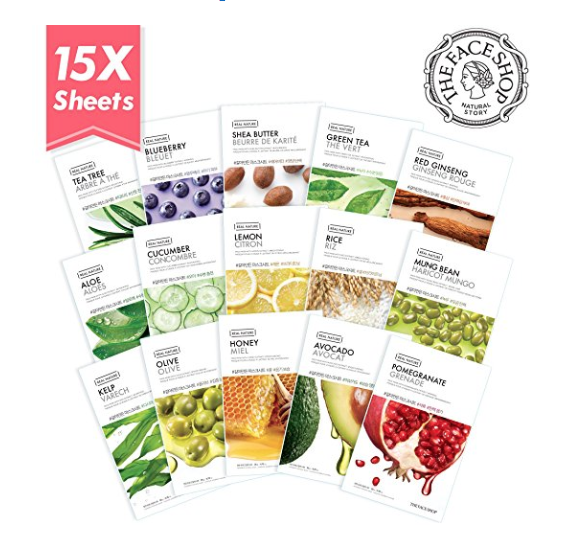 The Face Shop Facial Mask Sheets (15 Treatments), Real Nature Full Face Masks Peel Off Disposable Sheet (Pack of 15) only $14.97