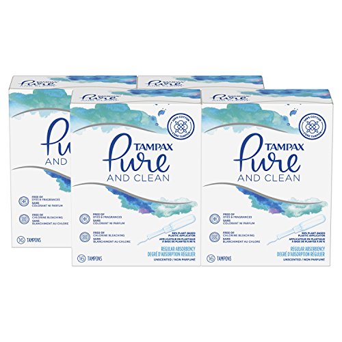 Tampax Pure & Clean Tampons With Plastic Applicator, Regular Absorbency, 16 count, 4 boxes, (Total 64 Count), Only $21.16 after clipping coupon, free shipping