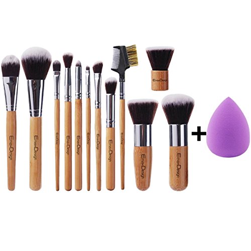 EmaxDesign 12+1 Pieces Makeup Brush Set, 12 Pieces Professional Bamboo Handle Foundation Blending Blush Eye Face Liquid Powder Cream  , Only$10.19